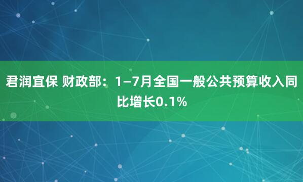 君润宜保 财政部：1—7月全国一般公共预算收入同比增长0.1%